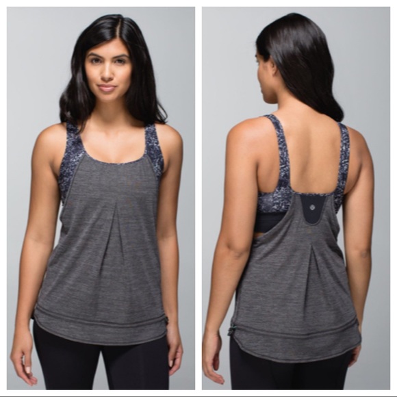 lululemon athletica Tops - Lululemon Run Times Tank Black Gray Purple Rocky